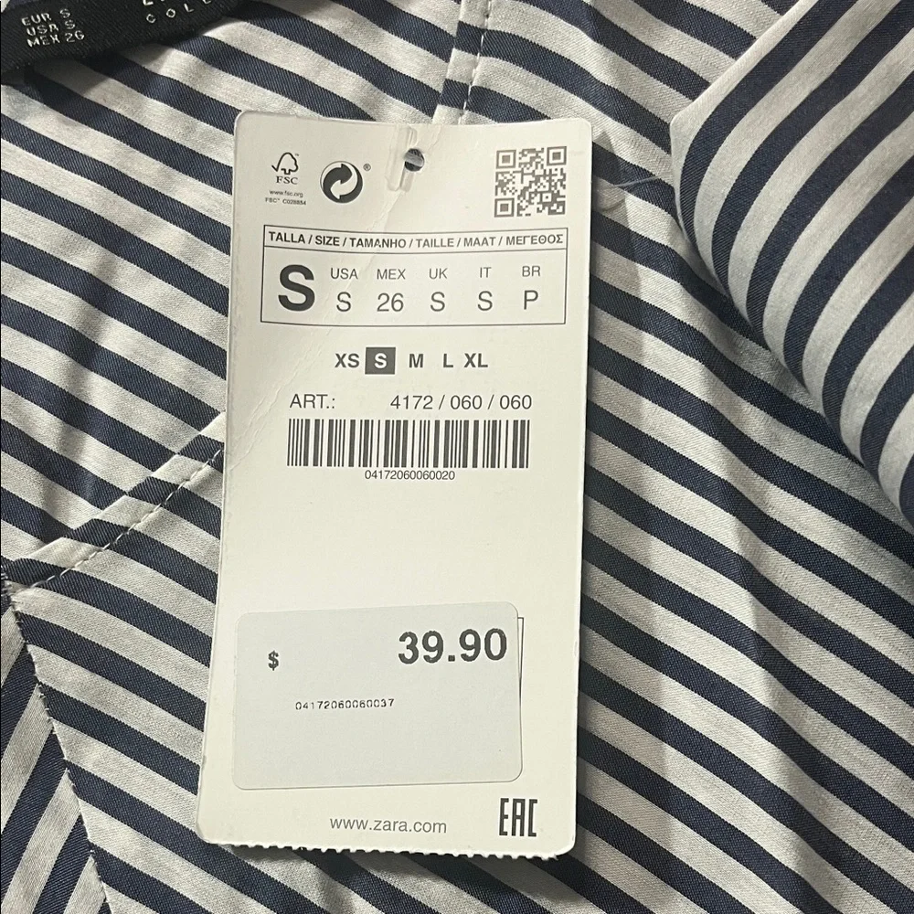 Zara Blue and White Striped 3/4 Length Sleeve Tunic - Picture 6 of 7